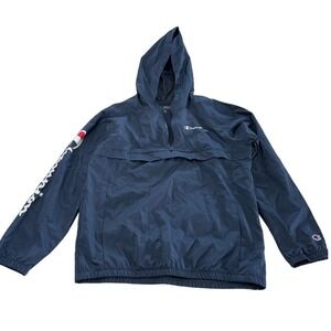 Champion Windbreaker Womens XL Blue Anorak Quarter Zip Hooded Jacket